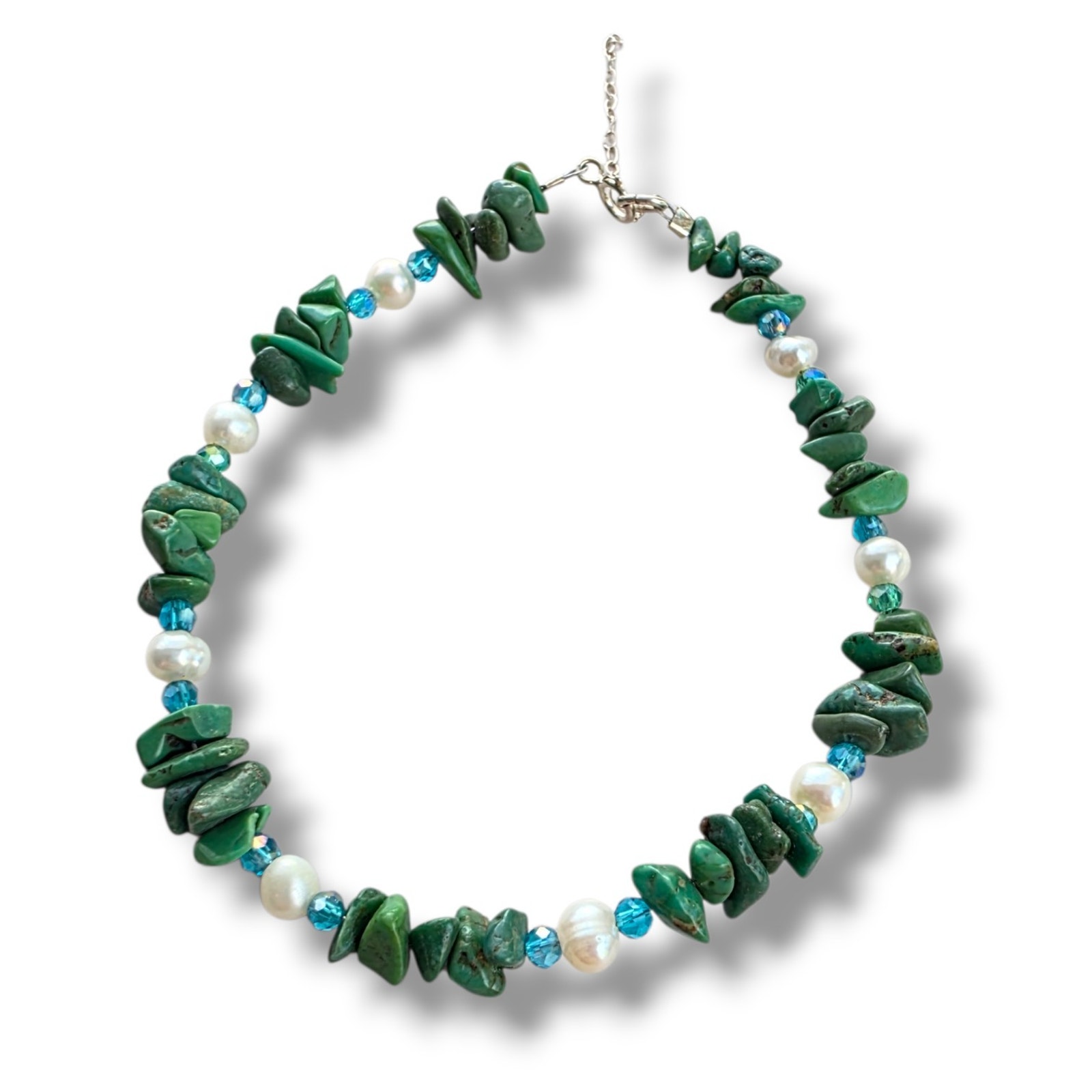 Handmade Natural Turquise & Pearl Bracelet Sterling Silver 925 Crystal Blue New